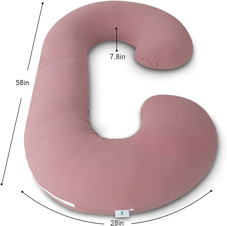 Pregnancy Body Pillow with Jersey Cover,C Shaped Full Body Pillow for Pregnant Women