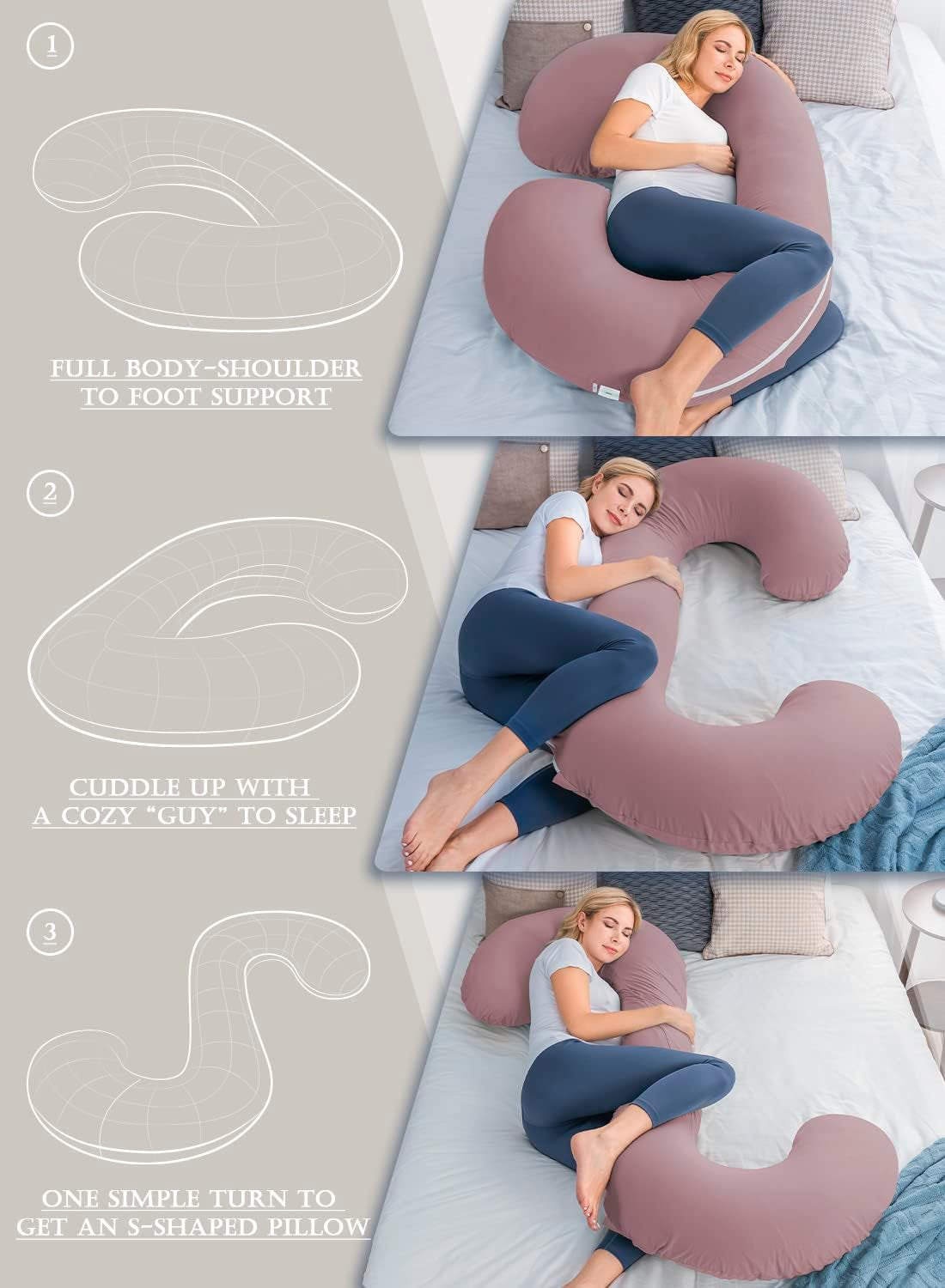Pregnancy Body Pillow with Jersey Cover,C Shaped Full Body Pillow for Pregnant Women