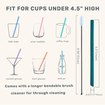 Mini Short Pinch Test Passed Small 5.5" Replacement Reusable Toddlers& Kids&Baby Silicone Small Straws for the First Years Take & Toss Spill Proof Straw Cup-Safe Fun for Baby Teething Chewing